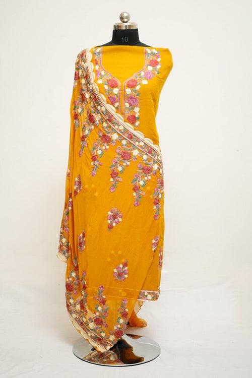 Yellow Colour Aari Work Salwar Kameez With Neckline  Pattern And Designer Dupatta.