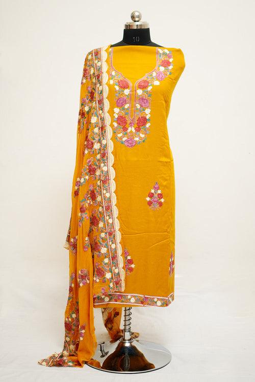 Yellow Colour Aari Work Salwar Kameez With Neckline  Pattern And Designer Dupatta.