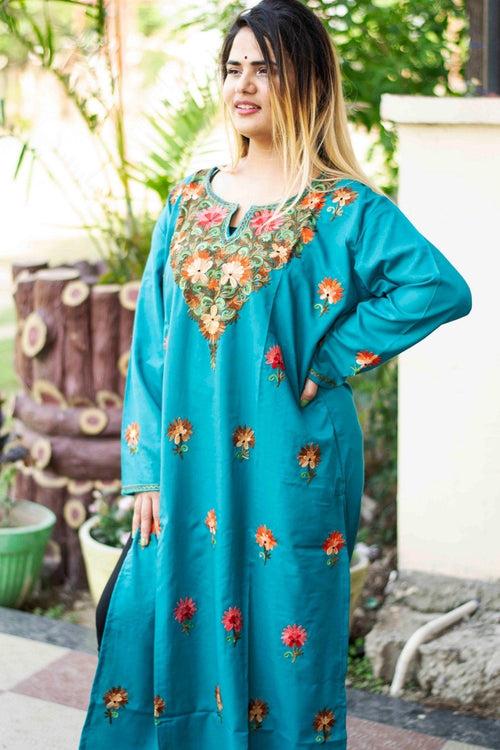 Sea Green Colour Cotton Kurti With Beautiful Aari Embroidery Gives Attractive Look To The Wearer.