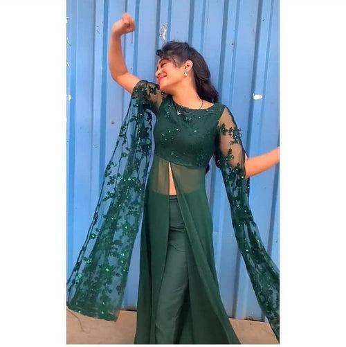 Shivangi Joshi Dark Green Dress Full Stitched