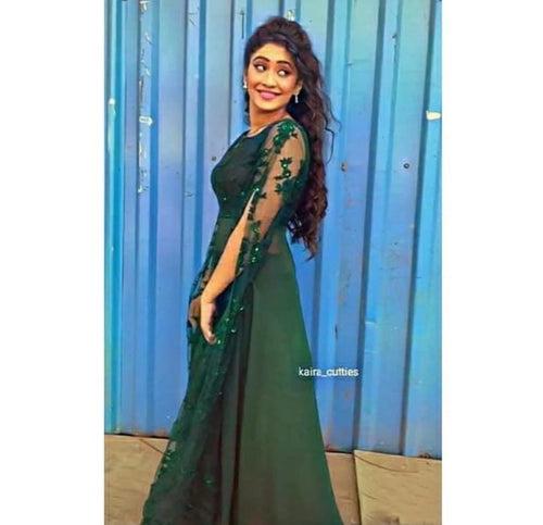 Shivangi Joshi Dark Green Dress Full Stitched