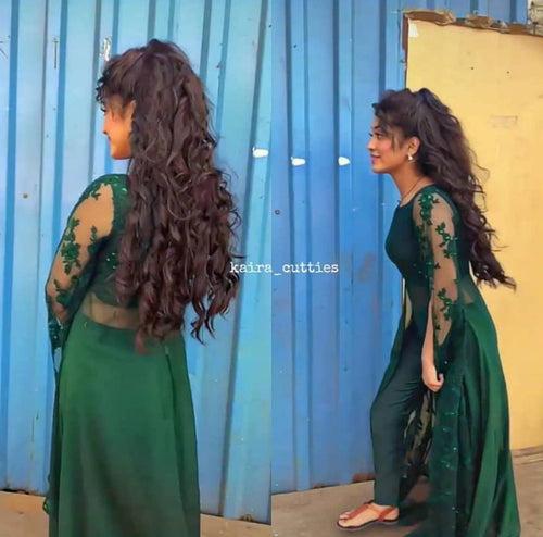 Shivangi Joshi Dark Green Dress Full Stitched