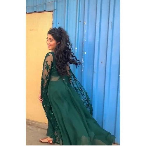 Shivangi Joshi Dark Green Dress Full Stitched