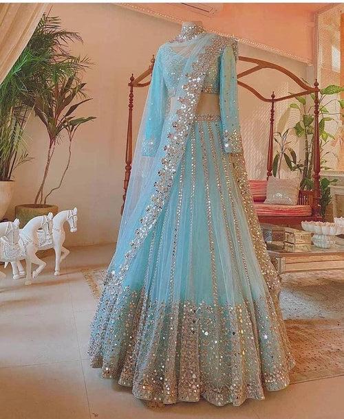 Gorgeous Designer Sky Soft Net Lahenga