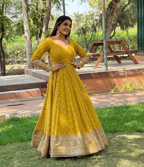 Designer Party Wear Look Yellow Gown