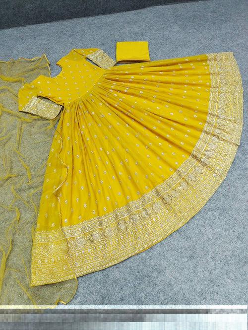 Designer Party Wear Look Yellow Gown