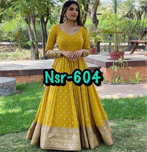 Designer Party Wear Look Yellow Gown