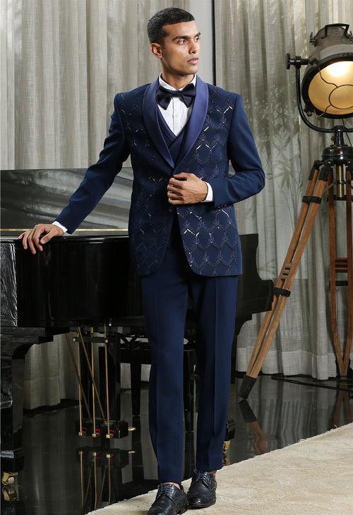 Navy Full Embroidered Designer Suit