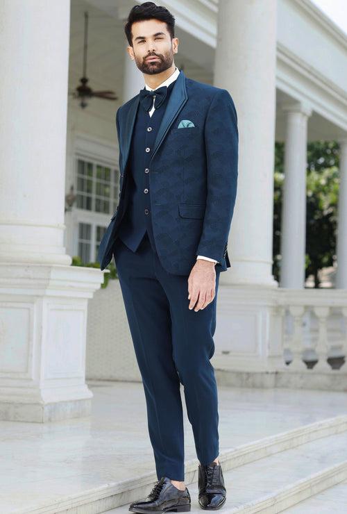 Textured Teal Jacquard Wedding Suit