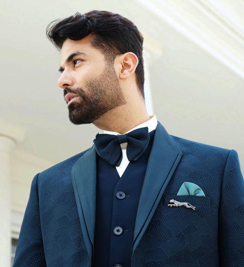 Textured Teal Jacquard Wedding Suit