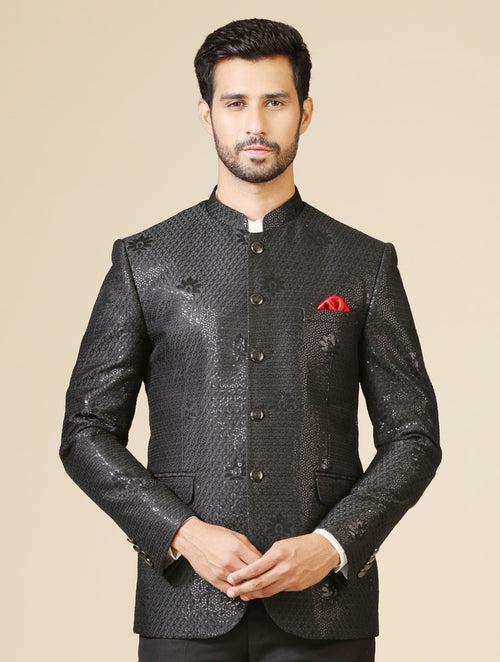 Black Embroidered Bandhgala Set