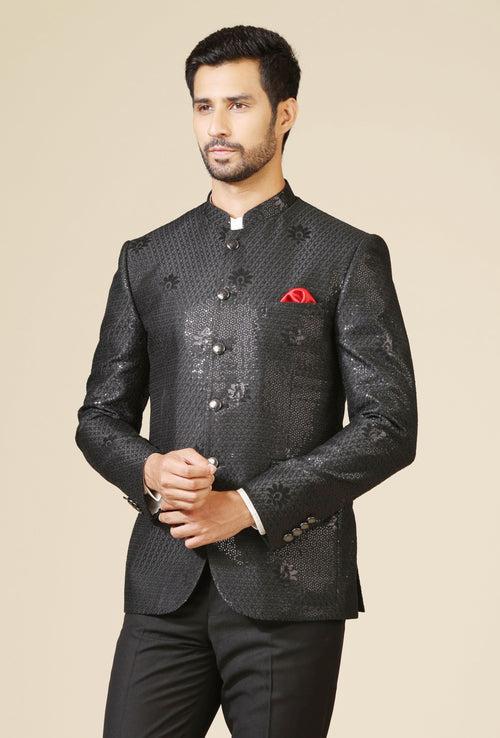 Black Embroidered Bandhgala Set