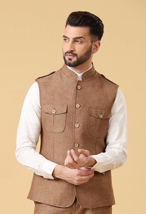 Brown Linen Bundi