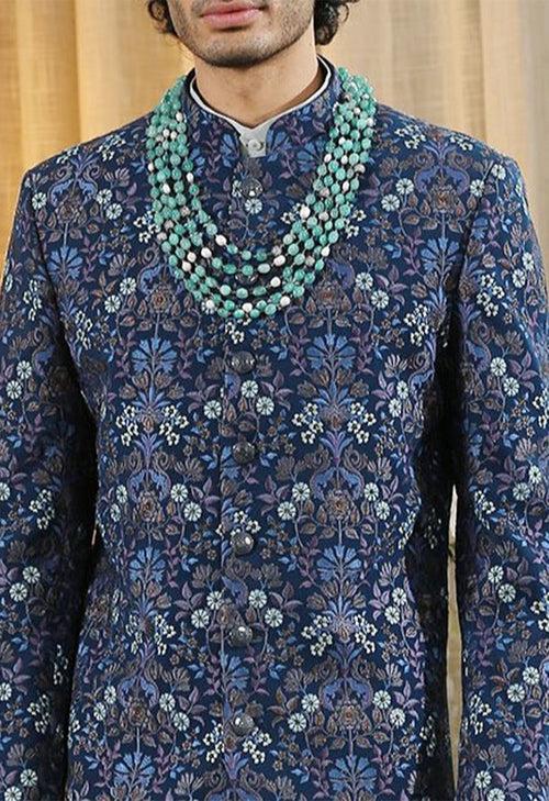 Navy Designer Full Embroidered Sherwani