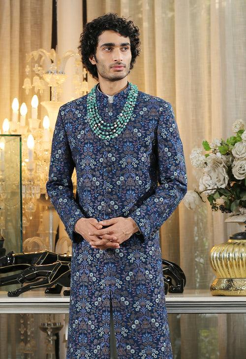 Navy Designer Full Embroidered Sherwani