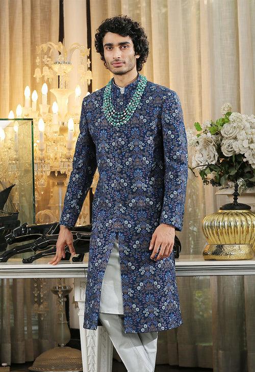 Navy Designer Full Embroidered Sherwani