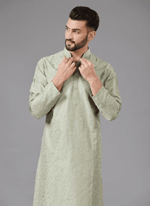 Embroidered Pista Green Kurta Set