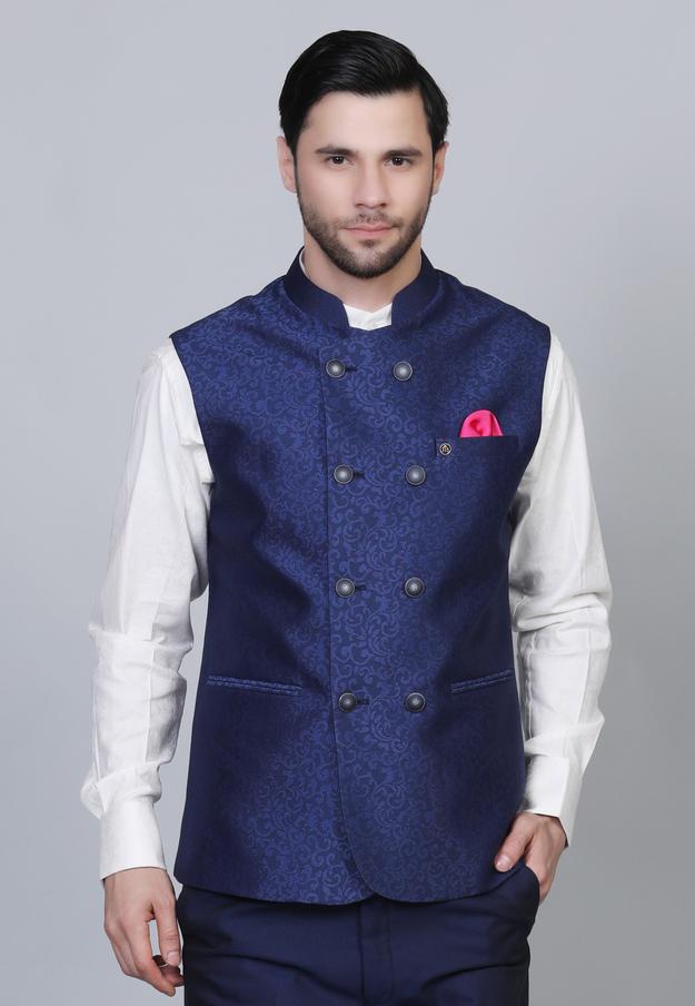 Navy Blue Jacquard Jacket