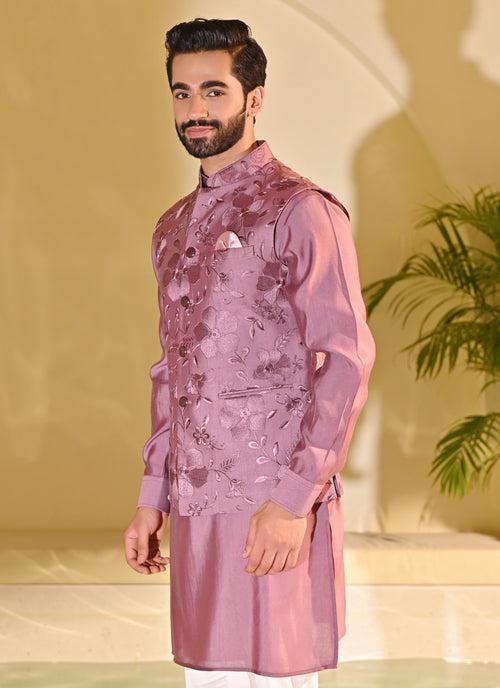 Pink Embroidered Kurta Bandi Set