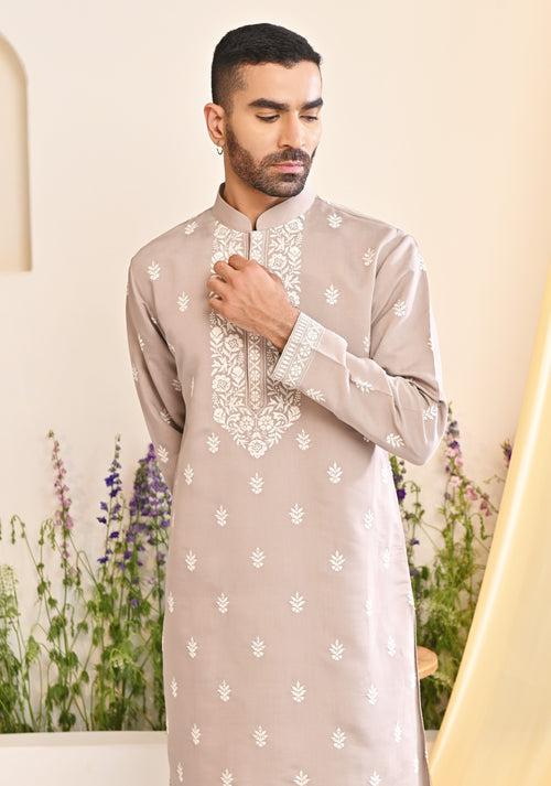 Grey Embroidered Kurta Set