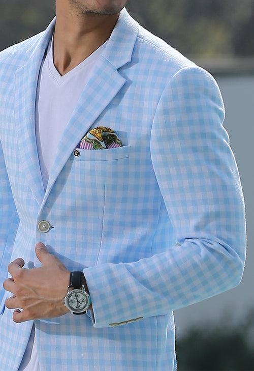 Skyblue Knitted Check Blazer