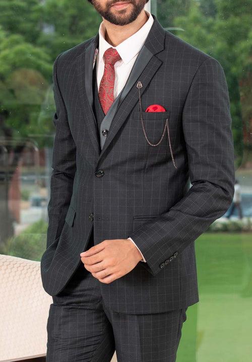 Olive Green Designer Check Suit