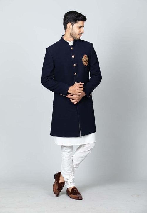 Blue Indo-Western Sherwani Set