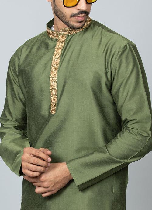 Embroidered Green Kurta Set