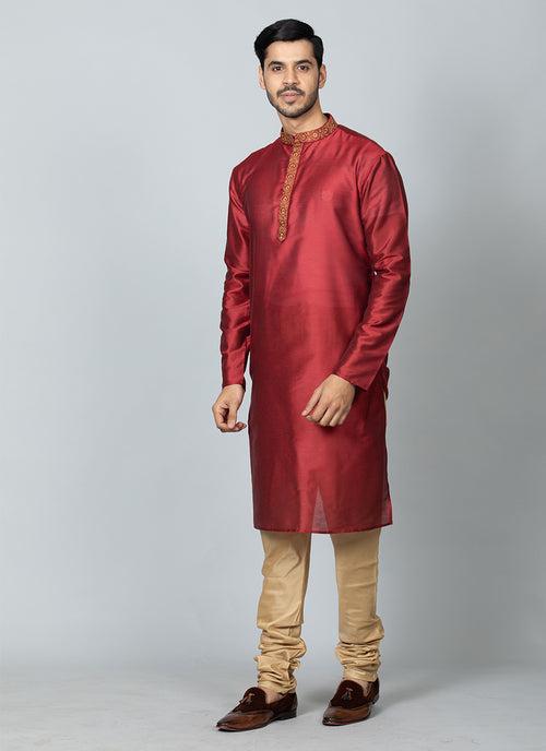 Embroidered Red Kurta Set