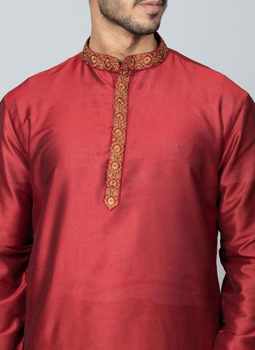 Embroidered Red Kurta Set