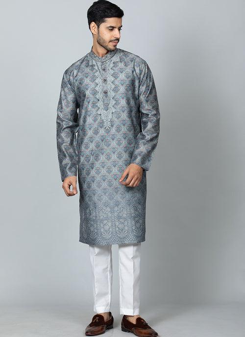 Printed Kurta Set Grey