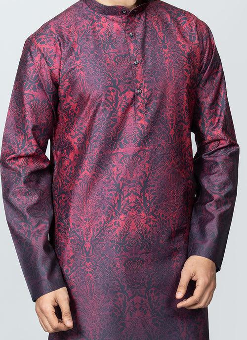 Printed Kurta Set Ombre printed red