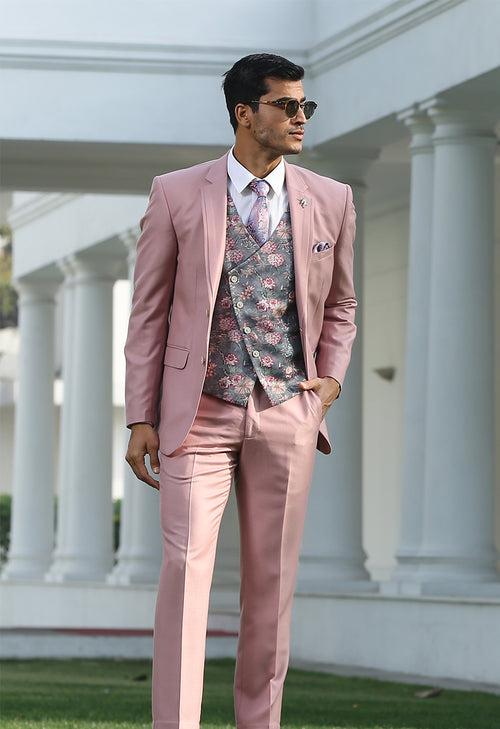 Pink Notch Lapel Suit with Double Breasted vest