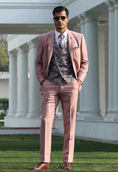 Pink Notch Lapel Suit with Double Breasted vest