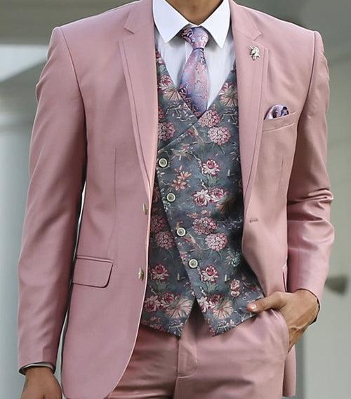 Pink Notch Lapel Suit with Double Breasted vest