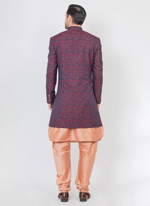 Floral Print Jacquard Indo Western Achkan