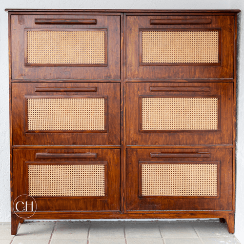 Antonio - Extra Large Wooden Shoe Cabinet with Rattan Panels