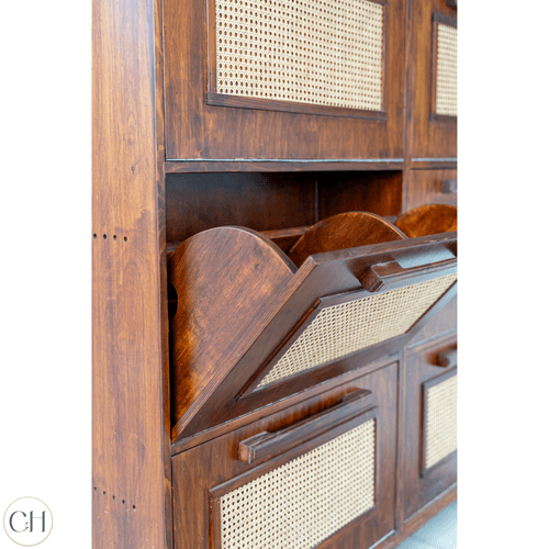 Antonio - Extra Large Wooden Shoe Cabinet with Rattan Panels