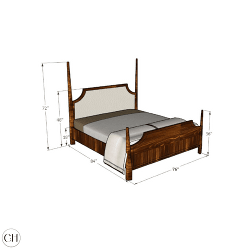 Ishtar - Modern Poster Bed with Upholstered Headboard