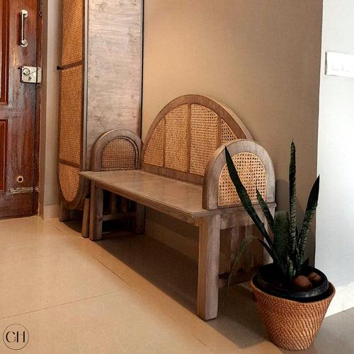 Elenore - Chic Solid Wood and Rattan Entryway Bench