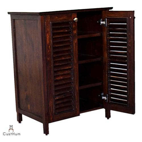 Gustav - Solid Wood Louvered Shoe Storage Cabinet