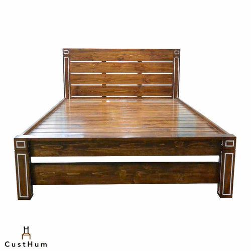 Peony - Solid Wood Bed with Inlaid Paint