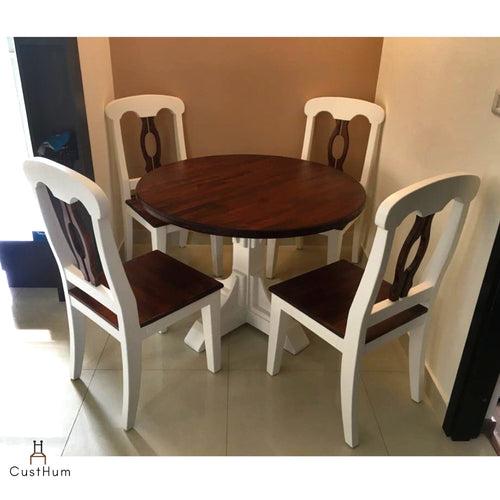 Olive - Farmhouse-style 4-Seater Solid Wood Round Dining Set