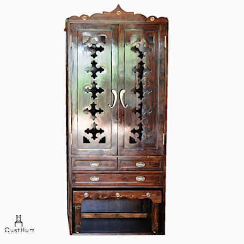Stuti - Large Puja Cabinet with Stowable Bench