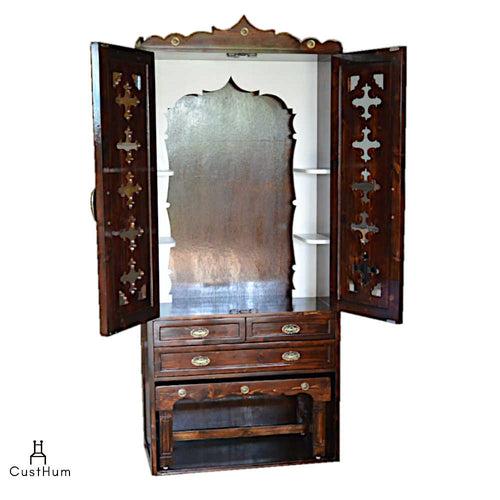 Stuti - Large Puja Cabinet with Stowable Bench