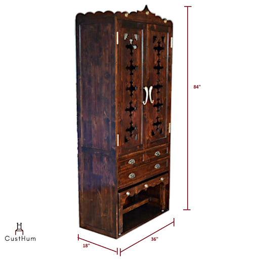 Stuti - Large Puja Cabinet with Stowable Bench