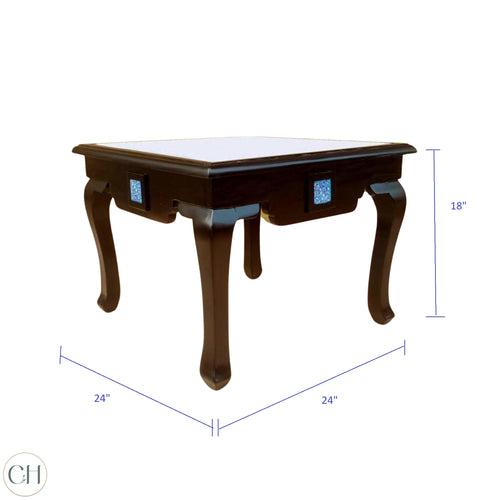 Viola - Ornate Solid Wood Side Table with Toughened Glass Top