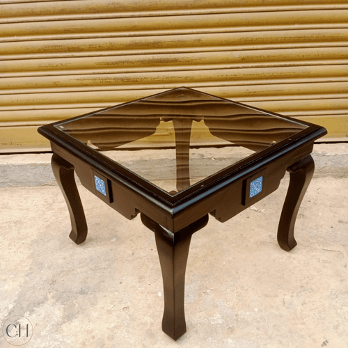 Viola - Ornate Solid Wood Side Table with Toughened Glass Top