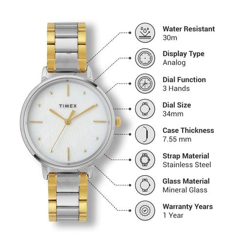 Timex Women Off White Round Dial Analog Watch - TWEL15808