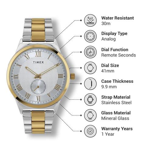 Timex Men Silver Round Dial Analog Watch - TWTG10007